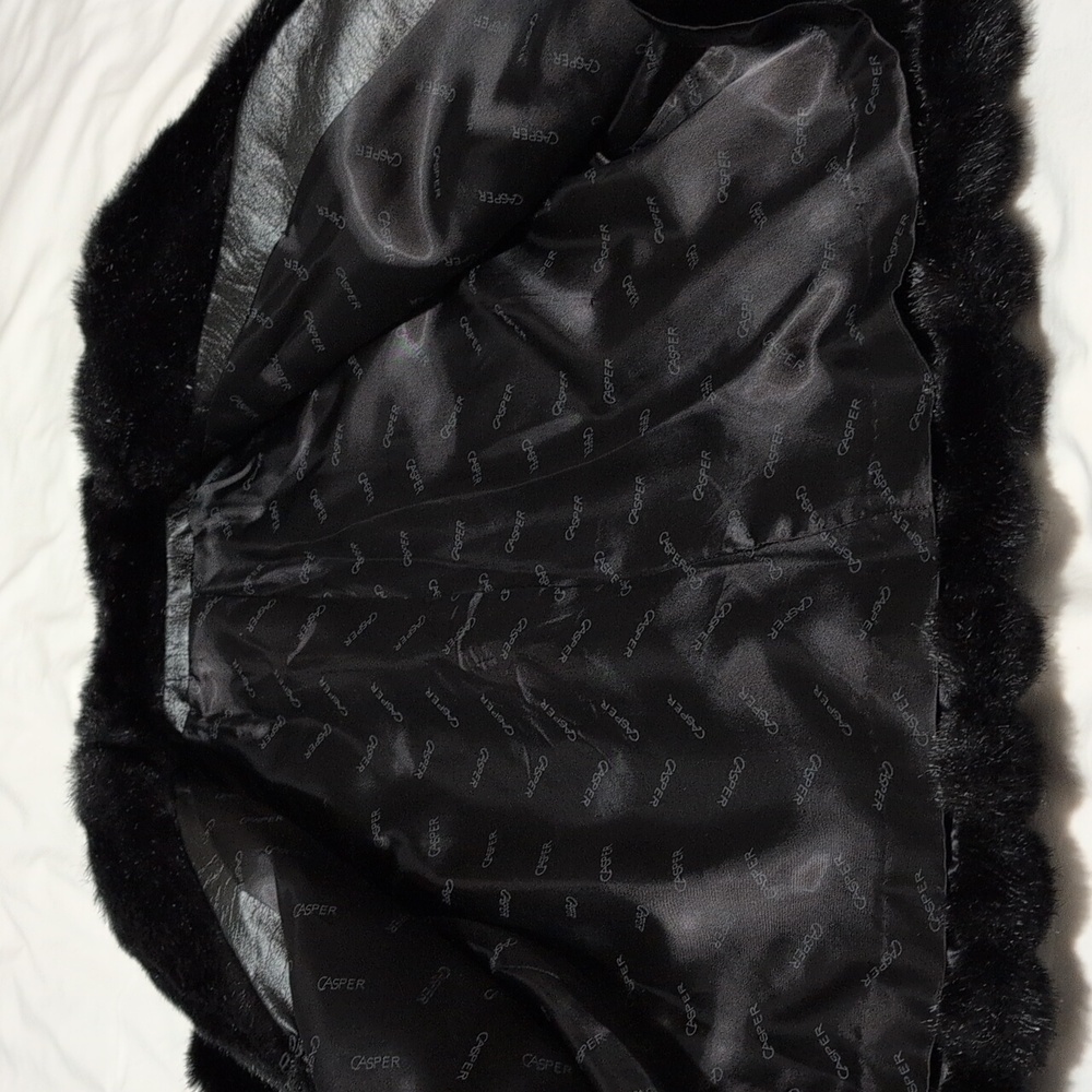 80s Casper Black Faux Fur Short Coat Black Satin Lining Vegan. - Picture 9 of 10
